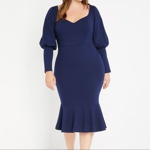 Eloquii Flounce Hem Midi Dress in Evening Blue